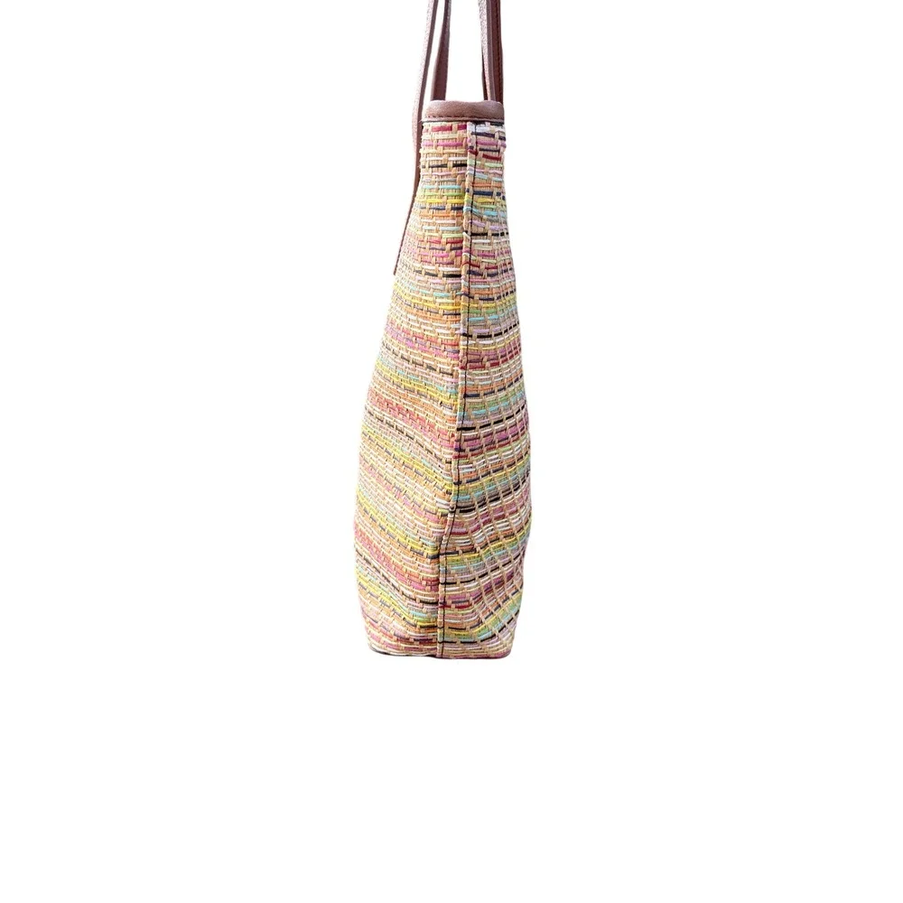 Talbots‎ Women's Straw Tote Saturated Summer Stripes Statement Shoulder Bag